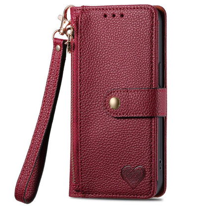 For iPhone 16e Love Zipper Lanyard Leather Phone Case(Red) - iPhone 16e Cases by buy2fix | Online Shopping UK | buy2fix