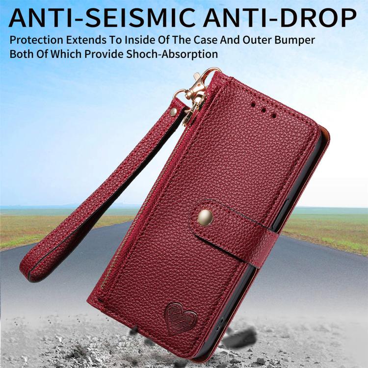 For iPhone 16e Love Zipper Lanyard Leather Phone Case(Red) - iPhone 16e Cases by buy2fix | Online Shopping UK | buy2fix