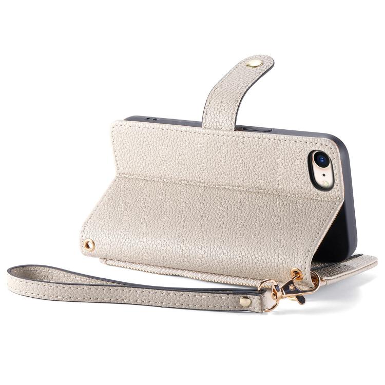 For iPhone 16e Love Zipper Lanyard Leather Phone Case(Gray) - iPhone 16e Cases by buy2fix | Online Shopping UK | buy2fix