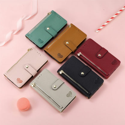 For iPhone 16e Love Zipper Lanyard Leather Phone Case(Pink) - iPhone 16e Cases by buy2fix | Online Shopping UK | buy2fix
