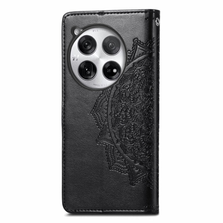 For OnePlus 12 Mandala Flower Embossed Leather Phone Case(Black) - OnePlus Cases by buy2fix | Online Shopping UK | buy2fix