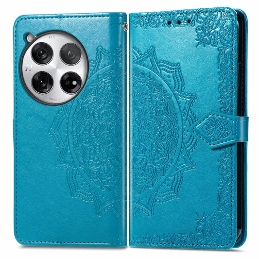 For OnePlus 12 Mandala Flower Embossed Leather Phone Case(Blue) by buy2fix