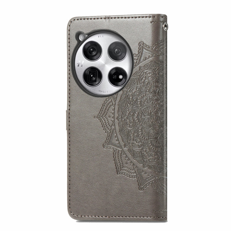 For OnePlus 12 Mandala Flower Embossed Leather Phone Case(Gray) - OnePlus Cases by buy2fix | Online Shopping UK | buy2fix