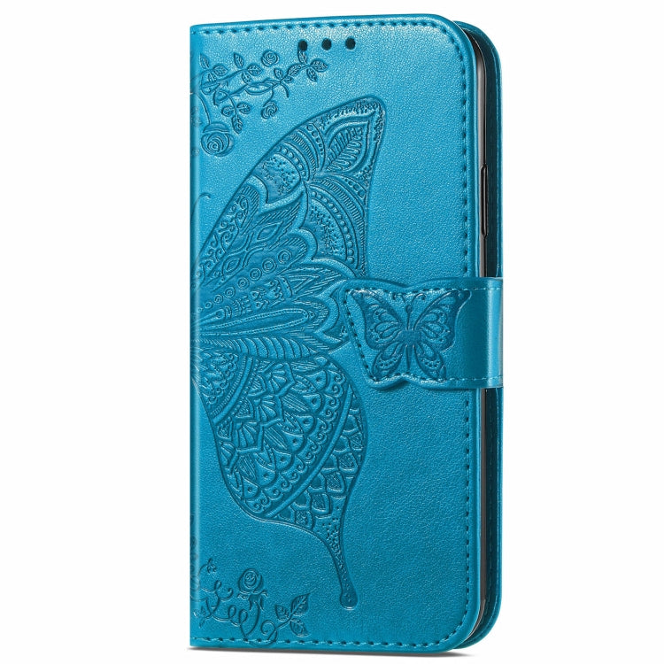 For OnePlus 12 Butterfly Love Flower Embossed Leather Phone Case(Blue) - OnePlus Cases by buy2fix | Online Shopping UK | buy2fix