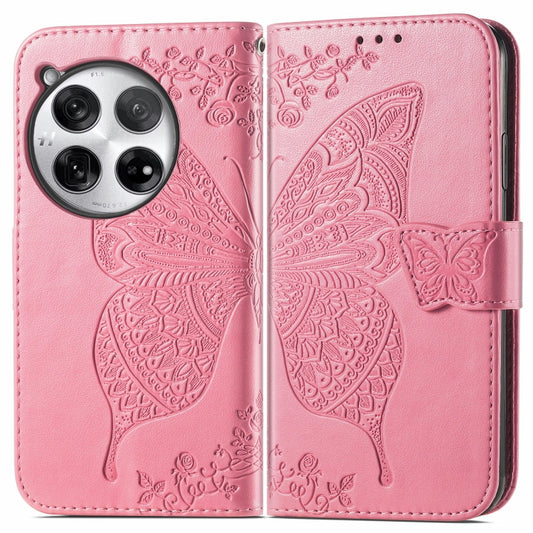 For OnePlus 12 Butterfly Love Flower Embossed Leather Phone Case(Pink) - OnePlus Cases by buy2fix | Online Shopping UK | buy2fix