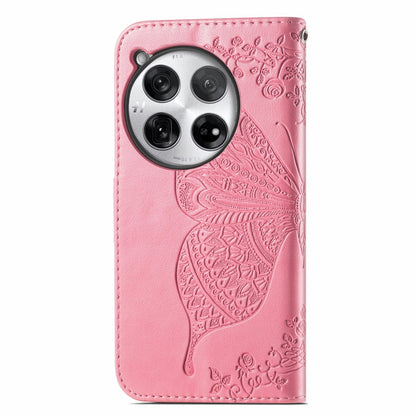 For OnePlus 12 Butterfly Love Flower Embossed Leather Phone Case(Pink) by buy2fix