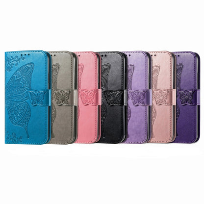 For OnePlus 12 Butterfly Love Flower Embossed Leather Phone Case(Blue) - OnePlus Cases by buy2fix | Online Shopping UK | buy2fix