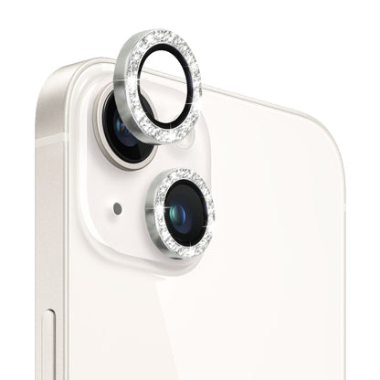 For iPhone 14 / 14 Plus NORTHJO Camera Lens Protector Tempered Glass Bling Glitter Metal Ring Film(Silver) - iPhone 14 Plus Tempered Glass by NORTHJO | Online Shopping UK | buy2fix