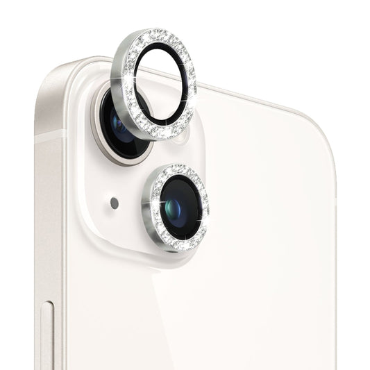 For iPhone 14 / 14 Plus NORTHJO Camera Lens Protector Tempered Glass Bling Glitter Metal Ring Film(Silver) - iPhone 14 Plus Tempered Glass by NORTHJO | Online Shopping UK | buy2fix