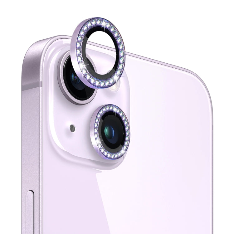 For iPhone 14 / 14 Plus NORTHJO Camera Lens Protector Tempered Glass Metal Rhinestone Ring Film(Purple) - iPhone 14 Plus Tempered Glass by NORTHJO | Online Shopping UK | buy2fix