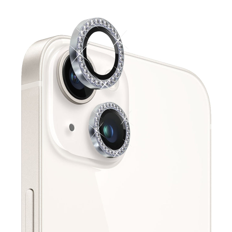 For iPhone 14 / 14 Plus NORTHJO Camera Lens Protector Tempered Glass Metal Rhinestone Ring Film(Silver) - iPhone 14 Plus Tempered Glass by NORTHJO | Online Shopping UK | buy2fix