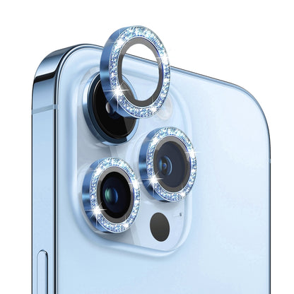 For iPhone 13 Pro / 13 Pro Max NORTHJO Camera Lens Protector Tempered Glass Bling Glitter Metal Ring Film(Blue) - iPhone 13 Pro Max Tempered Glass by NORTHJO | Online Shopping UK | buy2fix