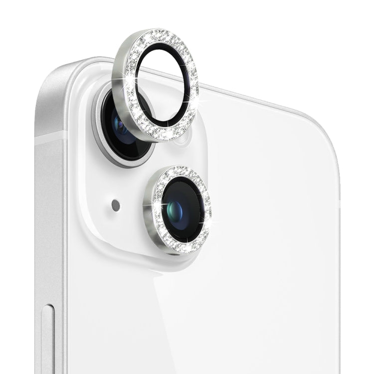 For iPhone 13 / 13 mini NORTHJO Camera Lens Tempered Glass Bling Glitter Metal Ring Film(Silver) - iPhone 13 Tempered Glass by NORTHJO | Online Shopping UK | buy2fix