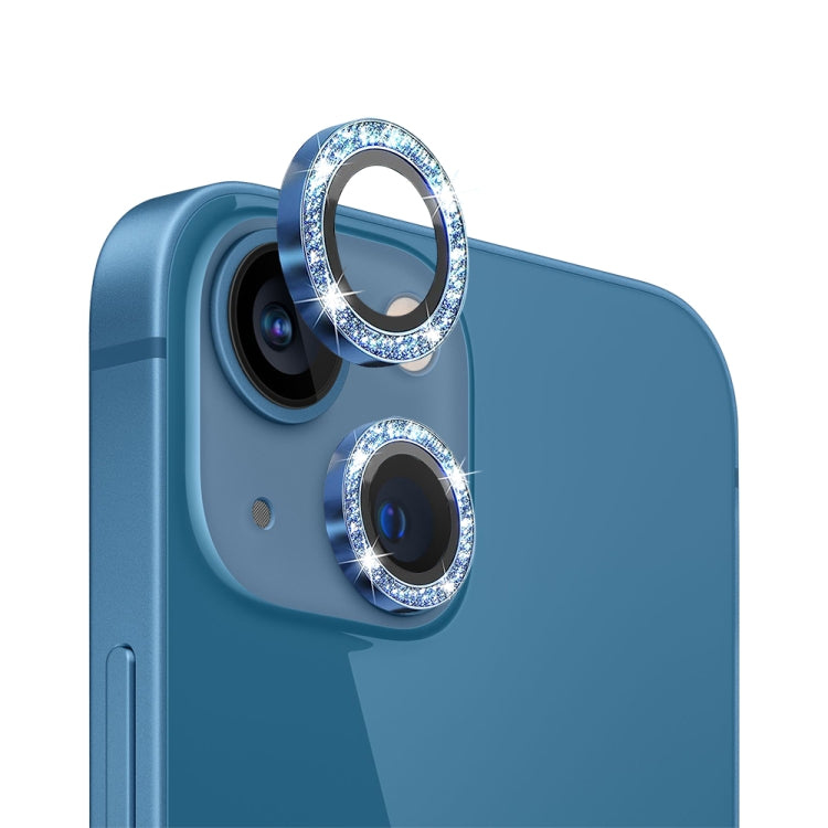 For iPhone 13 / 13 mini NORTHJO Camera Lens Tempered Glass Bling Glitter Metal Ring Film(Blue) - iPhone 13 Tempered Glass by NORTHJO | Online Shopping UK | buy2fix