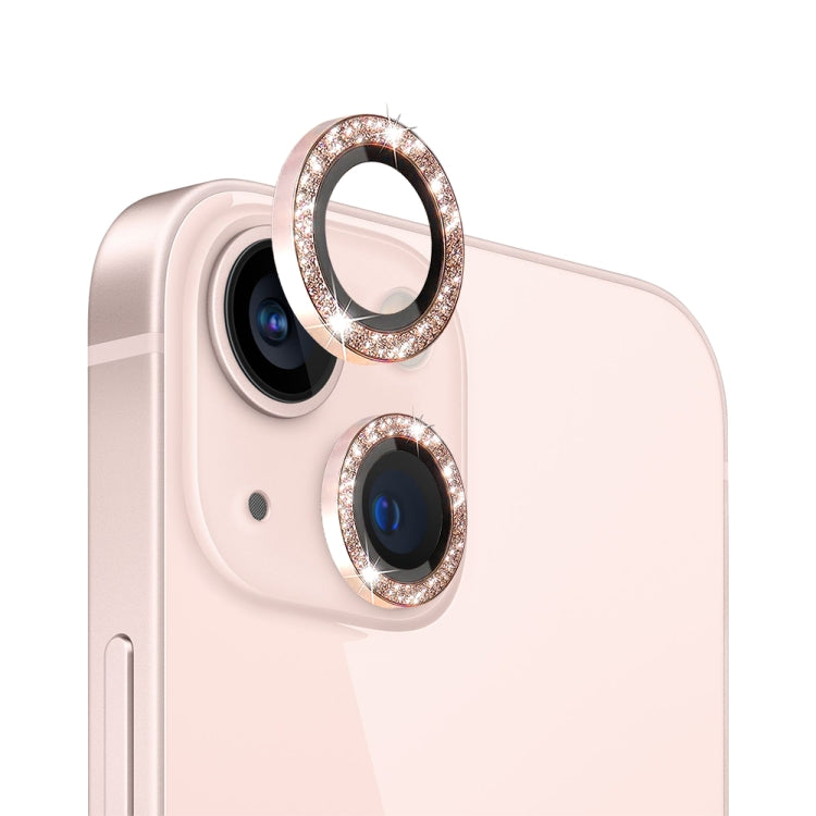 For iPhone 13 / 13 mini NORTHJO Camera Lens Tempered Glass Bling Glitter Metal Ring Film(Pink) - iPhone 13 Tempered Glass by NORTHJO | Online Shopping UK | buy2fix