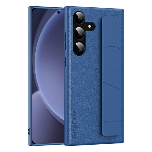 For Samsung Galaxy S25+ 5G Skin Elastic Wrist Grip Back Cover Phone Case(Navy Blue) by buy2fix