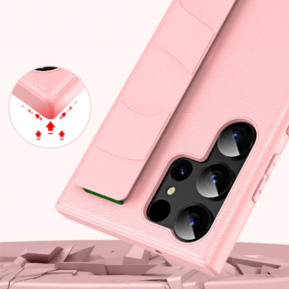 For Samsung Galaxy S25 5G Skin Elastic Wrist Grip Back Cover Phone Case(Pink) - Galaxy S25 5G Cases by buy2fix | Online Shopping UK | buy2fix