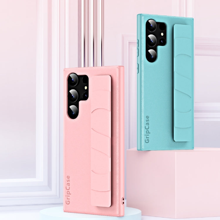 For Samsung Galaxy S25+ 5G Skin Elastic Wrist Grip Back Cover Phone Case(Navy Blue) by buy2fix