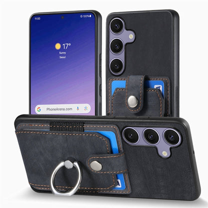 For Samsung Galaxy S25 Ultra 5G Retro Skin-feel Ring Card Wallet Phone Case(Black) by buy2fix