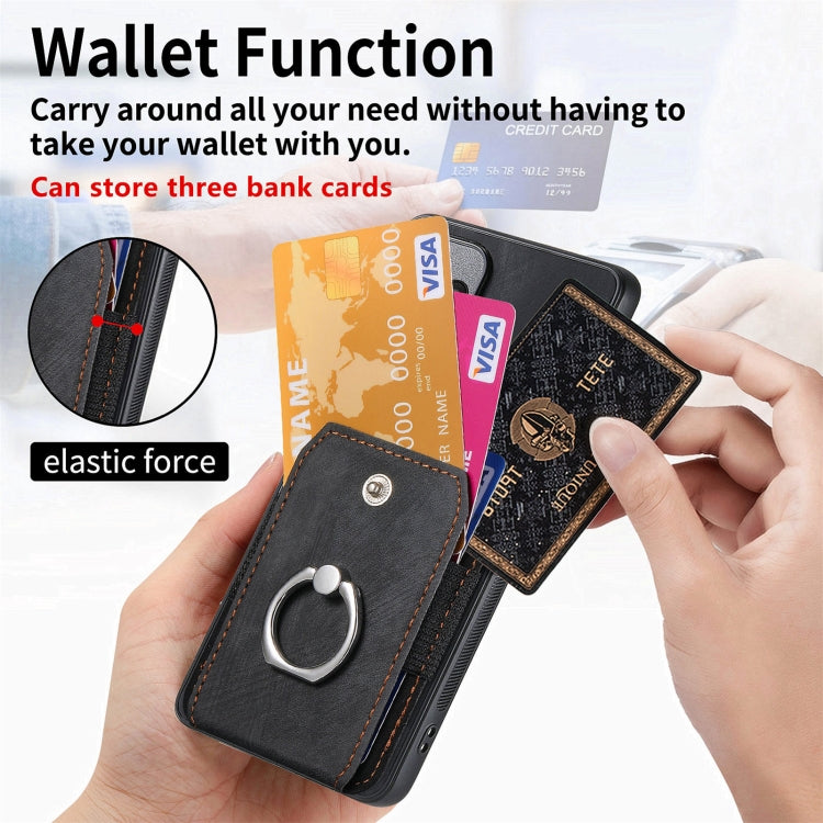 For Samsung Galaxy S25 Ultra 5G Retro Skin-feel Ring Card Wallet Phone Case(Black) by buy2fix