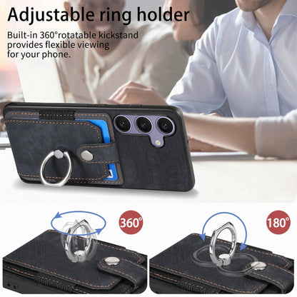 For Samsung Galaxy S25 Ultra 5G Retro Skin-feel Ring Card Wallet Phone Case(Black) by buy2fix