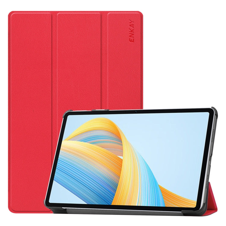 For Honor Pad V8 ENKAY Tri-fold Custer Texture Leather Smart Tablet Case(Red) by ENKAY