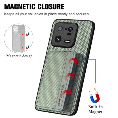 For Xiaomi 13 Pro Carbon Fiber Magnetic Card Bag Phone Case(Green) - Xiaomi Cases by buy2fix | Online Shopping UK | buy2fix