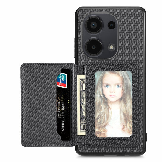 For Redmi Note 13 Pro 4G Carbon Fiber Magnetic Card Bag Phone Case(Black) by buy2fix
