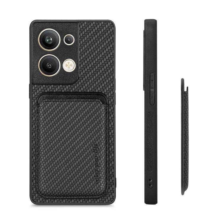 For OPPO Reno9 Pro+ Carbon Fiber Leather Card Magsafe Magnetic Phone Case(Black) by buy2fix