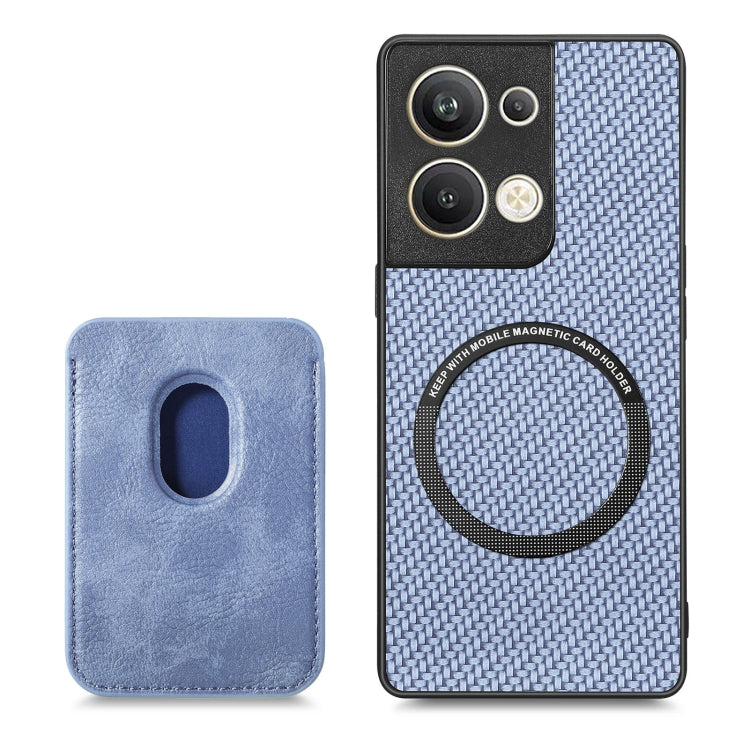 For OPPO Reno9 Pro+ Carbon Fiber Leather Card Magsafe Magnetic Phone Case(Blue) by buy2fix