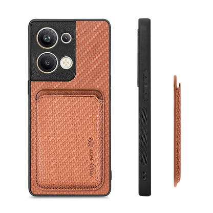 For OPPO Reno9 Pro+ Carbon Fiber Leather Card Magsafe Magnetic Phone Case(Brown) by buy2fix