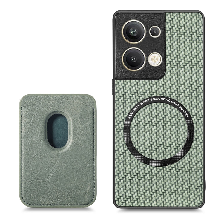 For OPPO Reno9 Pro+ Carbon Fiber Leather Card Magsafe Magnetic Phone Case(Green) by buy2fix