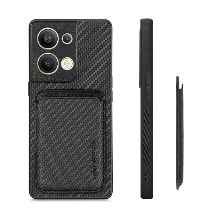 For OPPO Reno9 Carbon Fiber Leather Card Magsafe Magnetic Phone Case(Black) by buy2fix