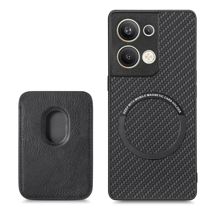 For OPPO Reno9 Carbon Fiber Leather Card Magsafe Magnetic Phone Case(Black) by buy2fix