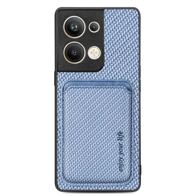 For OPPO Reno9 Carbon Fiber Leather Card Magsafe Magnetic Phone Case(Blue) by buy2fix
