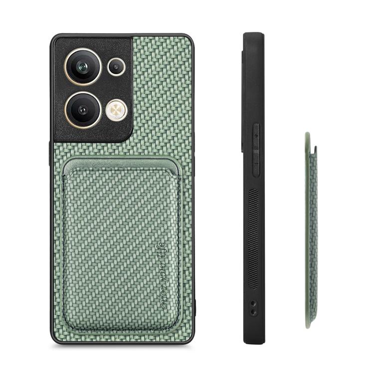 For OPPO Reno9 Carbon Fiber Leather Card Magsafe Magnetic Phone Case(Green) by buy2fix