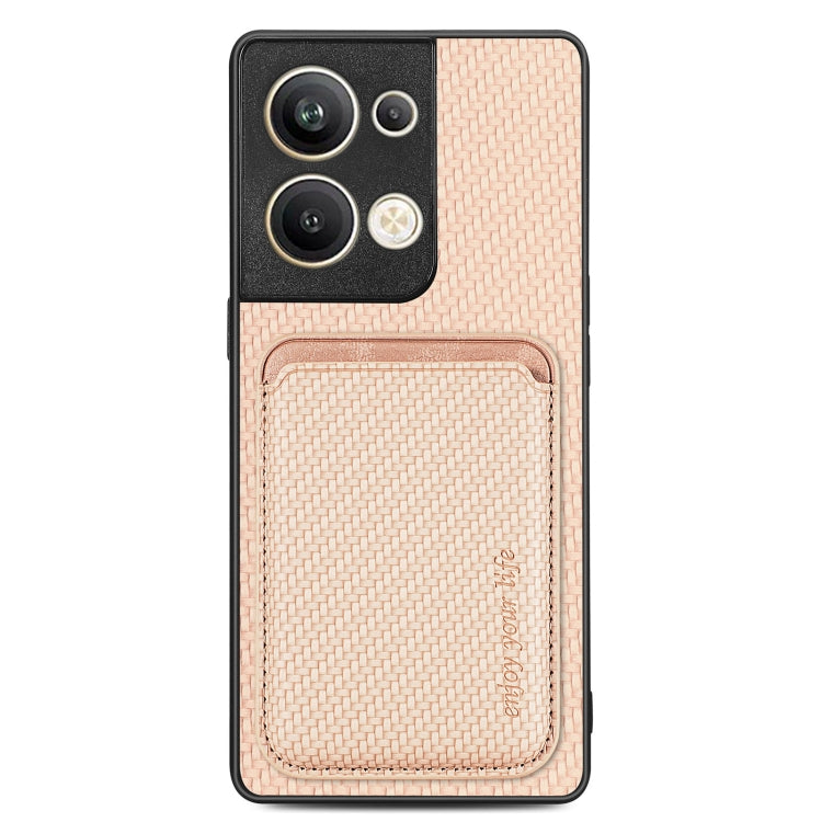 For OPPO Reno9 Carbon Fiber Leather Card Magsafe Magnetic Phone Case(Khaki) by buy2fix