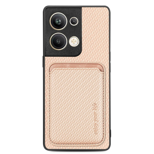 For OPPO Reno9 Carbon Fiber Leather Card Magsafe Magnetic Phone Case(Khaki) by buy2fix
