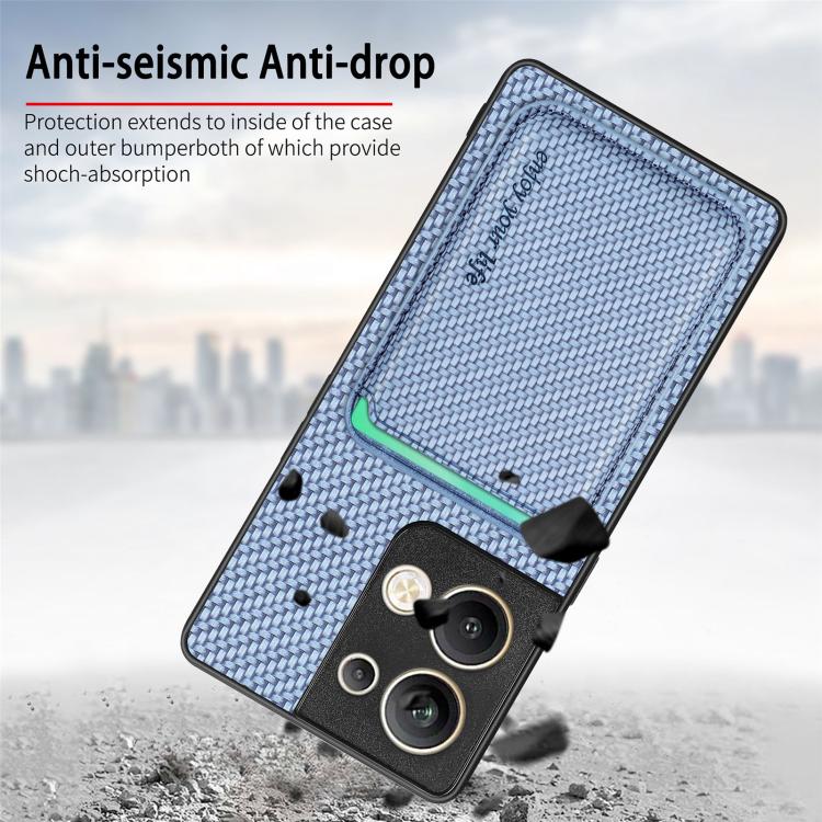 For OPPO Reno9 Carbon Fiber Leather Card Magsafe Magnetic Phone Case(Brown) by buy2fix