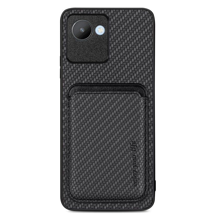 For Realme C30 Carbon Fiber Leather Card Magsafe Phone Case(Black) by buy2fix