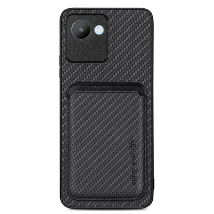 For Realme C30 Carbon Fiber Leather Card Magsafe Phone Case(Black) by buy2fix