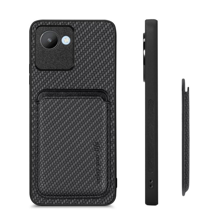 For Realme C30 Carbon Fiber Leather Card Magsafe Phone Case(Black) by buy2fix