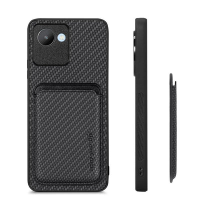 For Realme C30 Carbon Fiber Leather Card Magsafe Phone Case(Black) by buy2fix