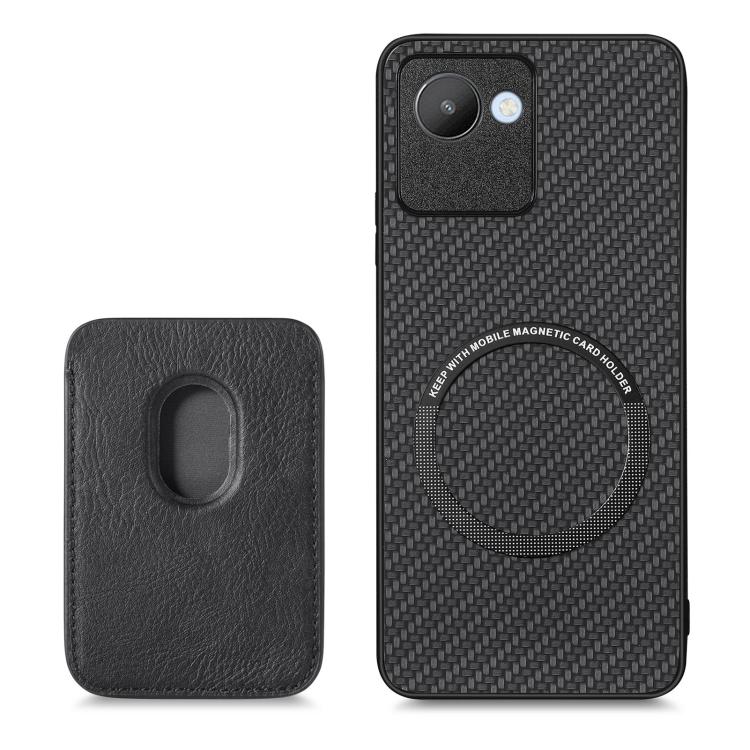 For Realme C30 Carbon Fiber Leather Card Magsafe Phone Case(Black) by buy2fix