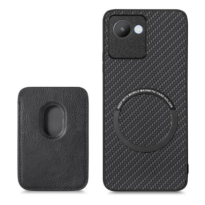 For Realme C30 Carbon Fiber Leather Card Magsafe Phone Case(Black) by buy2fix