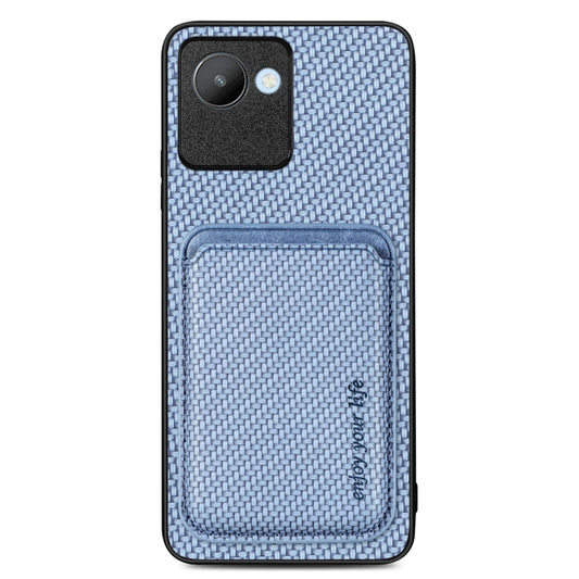 For Realme C30 Carbon Fiber Leather Card Magsafe Phone Case(Blue) by buy2fix