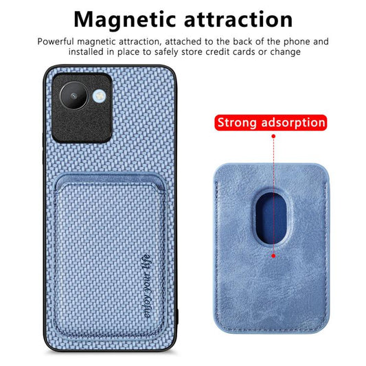 For Realme C30 Carbon Fiber Leather Card Magsafe Phone Case(Blue) by buy2fix