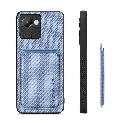 For Realme C30 Carbon Fiber Leather Card Magsafe Phone Case(Blue) by buy2fix