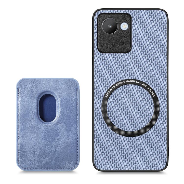 For Realme C30 Carbon Fiber Leather Card Magsafe Phone Case(Blue) by buy2fix