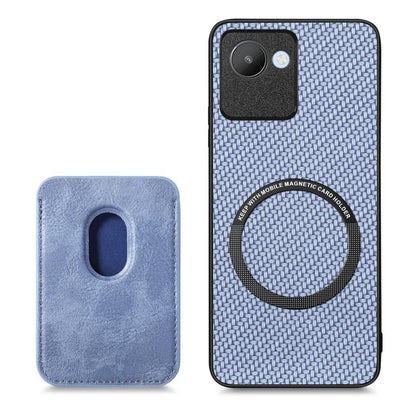 For Realme C30 Carbon Fiber Leather Card Magsafe Phone Case(Blue) by buy2fix
